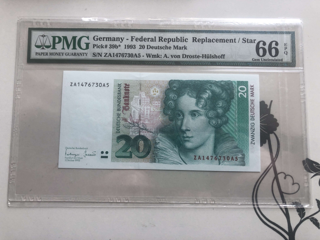 【收藏联盟】第127期拍卖——花神迎春（共50拍） 【补号】德国 1993年 20马克 PMG66EPQ