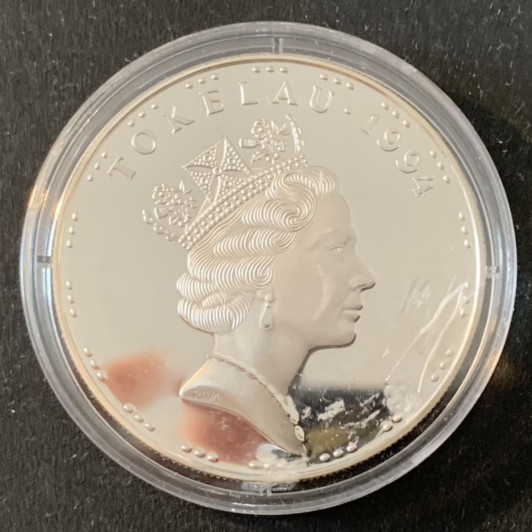 紫瑗钱币—微拍第36期  托克劳 1994年  亚特兰大奥运会 帆船 5塔拉 31.47克 0.925银 精制