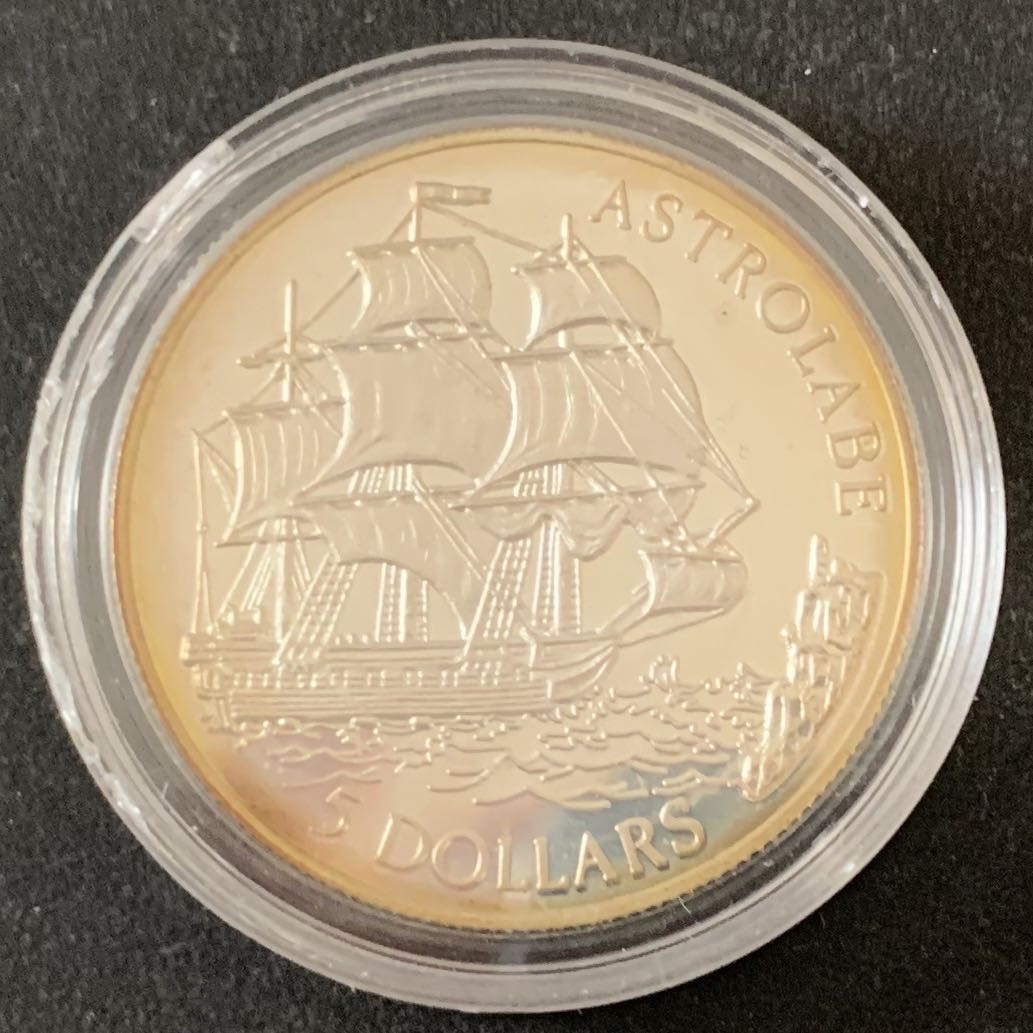 紫瑗钱币—微拍第36期  库克群岛 1992年 航海系类 奥斯特拉波号帆船 5元 10克 0.925银 精制