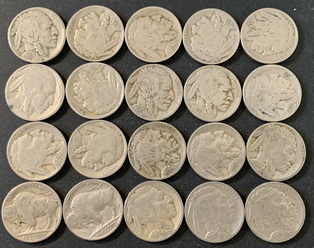 紫瑗钱币—微拍第36期  美国 1913—1938年 牦牛 5美分 20枚一起  全年分版 