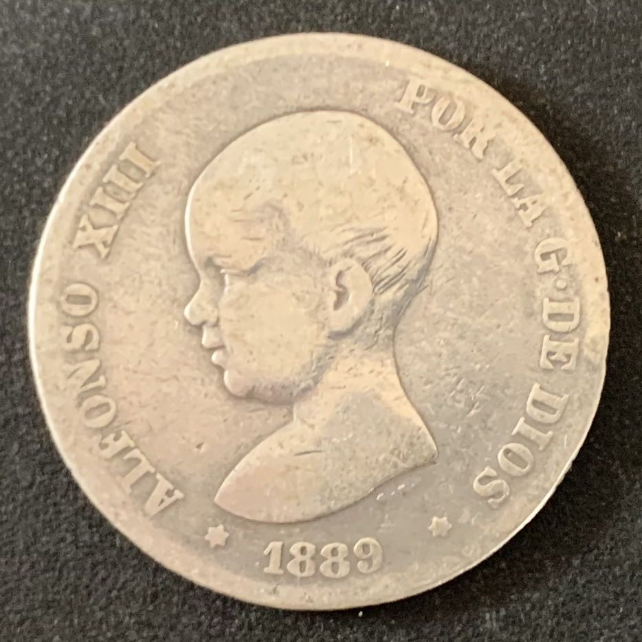 紫瑗钱币—微拍第36期  西班牙 1889年 阿方索十三世 婴儿头 2比塞塔 10克 0.835银