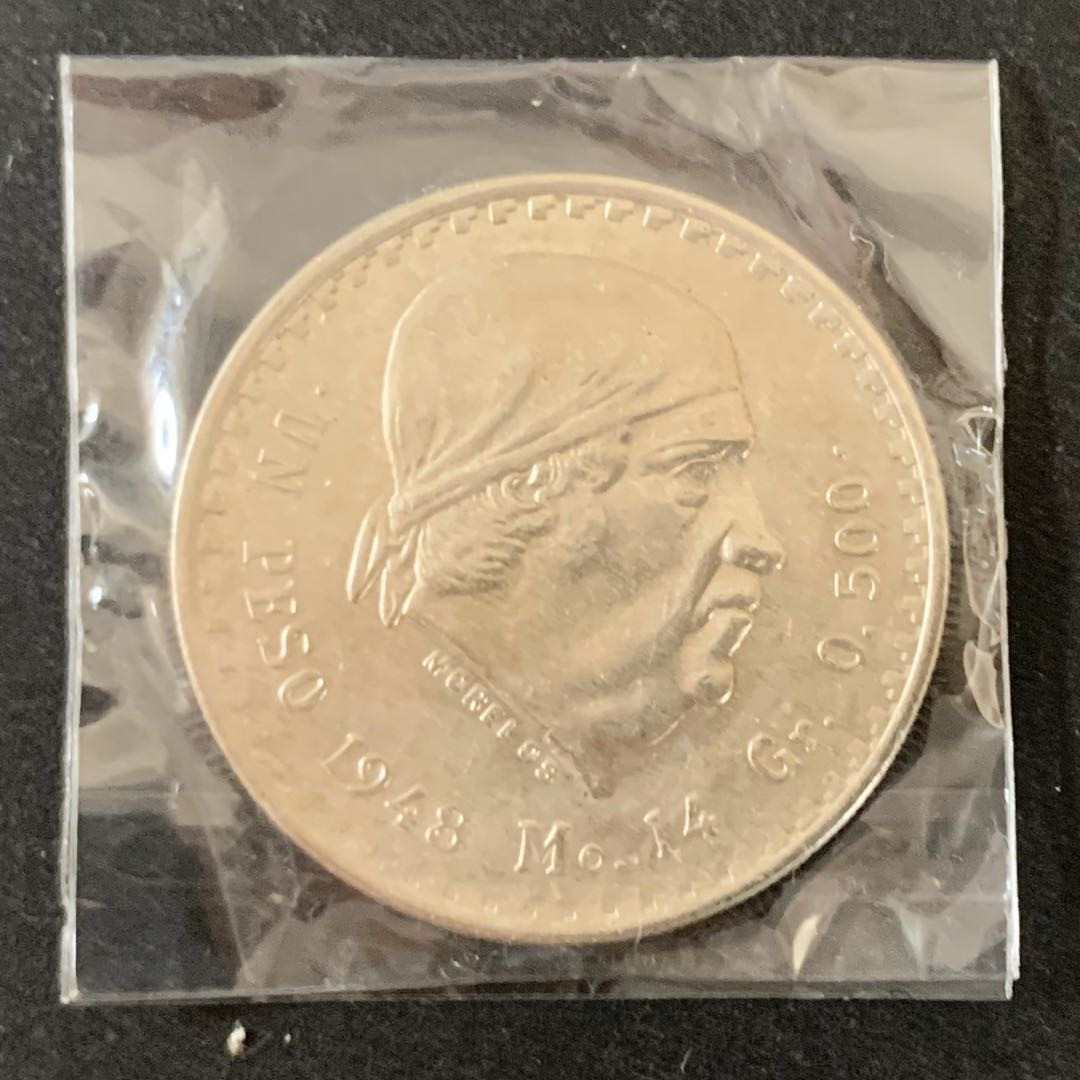 紫瑗钱币—微拍第36期  墨西哥 1948年 胡安 阿尔瓦雷斯 1比索 14克 0.5银 UNC