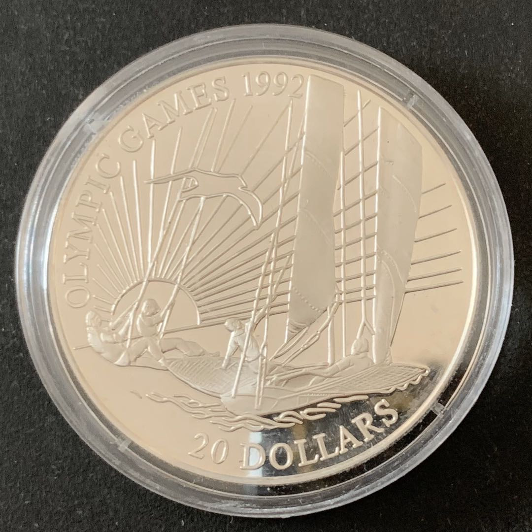 紫瑗钱币—微拍第36期  基里巴斯 1992年 巴塞罗那奥运会 帆船 20元 31.47克 0.925银 精制