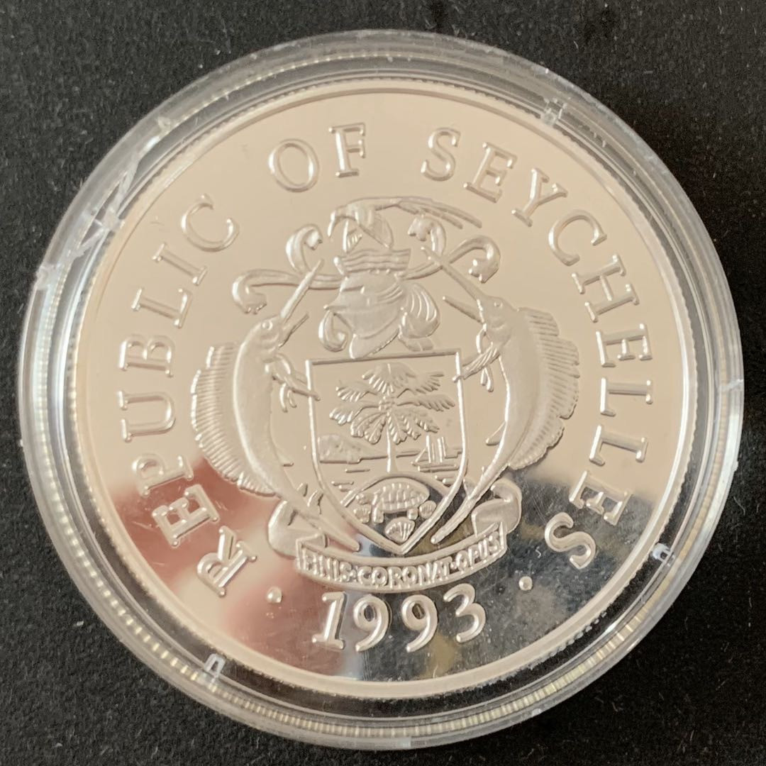 紫瑗钱币—微拍第36期  塞舌尔 1993年 到达发现塞舌尔群岛 25卢比 28.28克 0.925银 精制