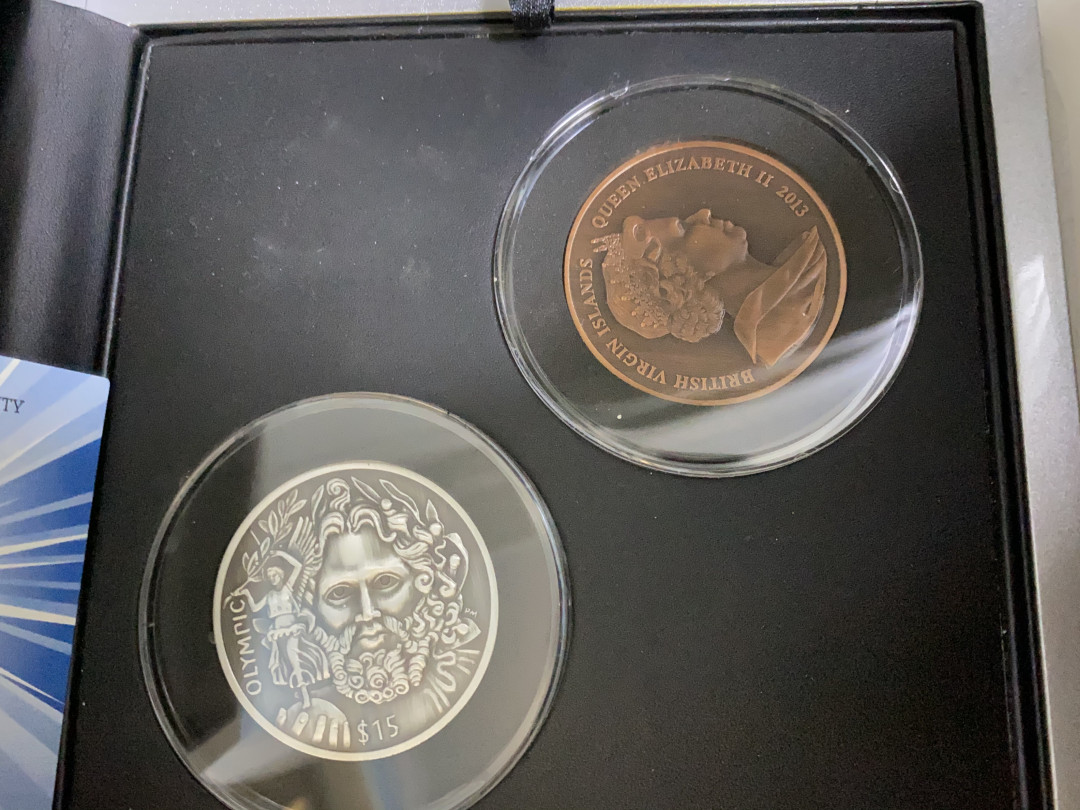 CSIS-GREAT评级精品钱币拍卖第二十九期 英属维尔京2013年希腊众神之神奥林匹克宙斯神仿古纪念银币铜币套