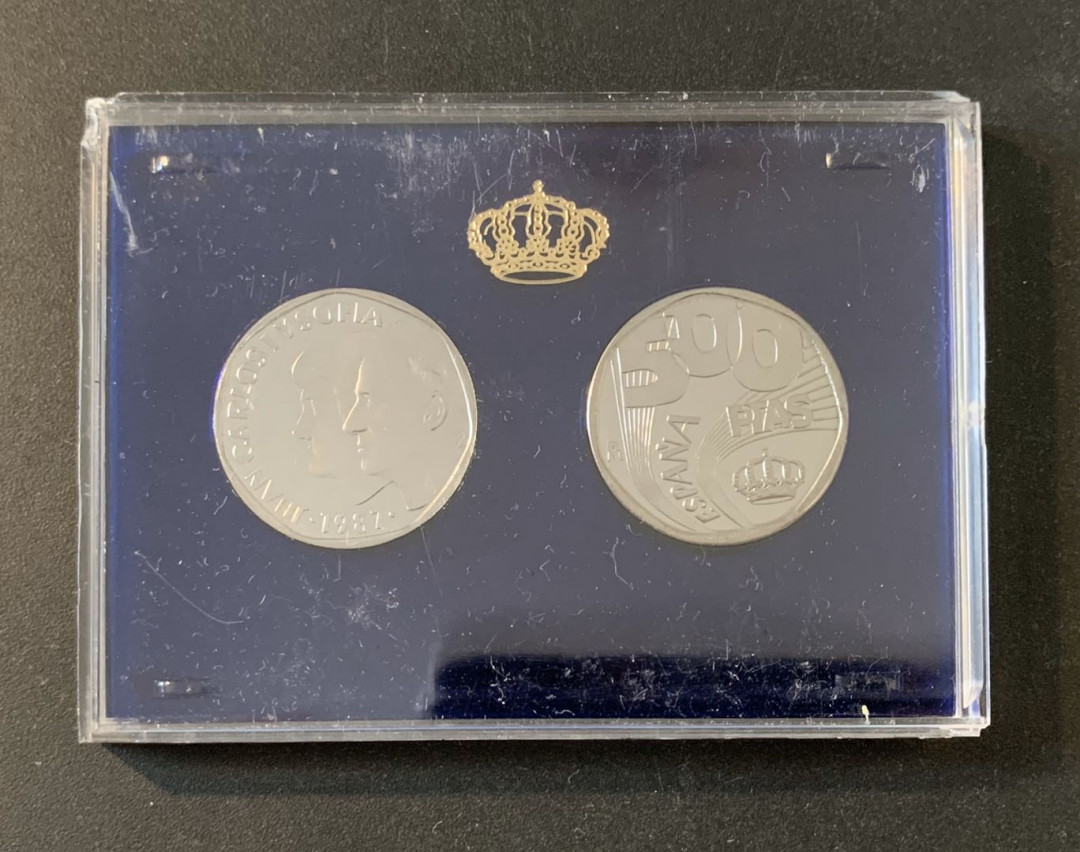 紫瑗钱币—微拍第36期  西班牙 1987年 500比塞塔 样币 2枚一套 原厂盒