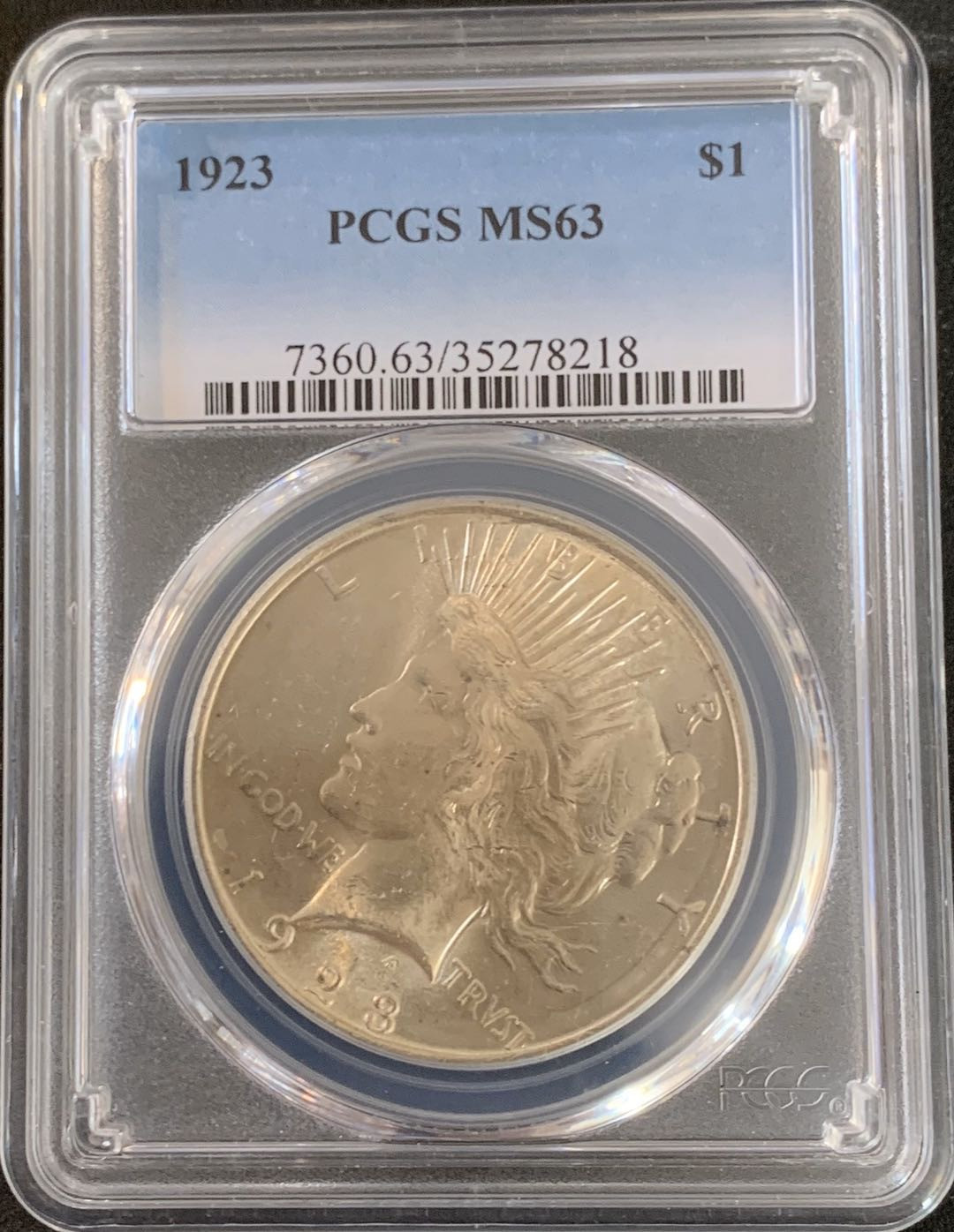 紫瑗钱币—微拍第36期  美国 1923年 和平鸽 1美元 PCGS MS63