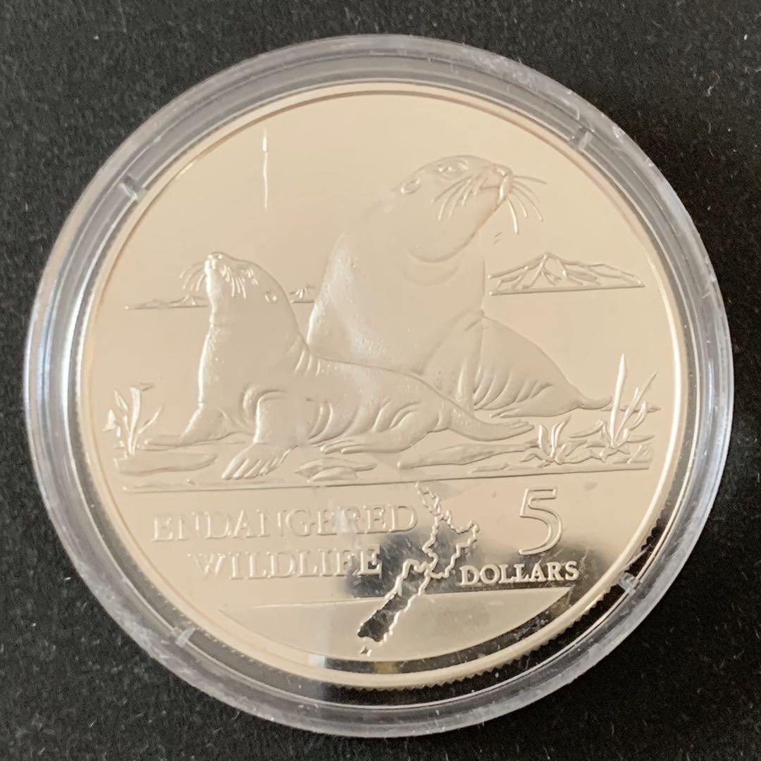 紫瑗钱币—微拍第36期  新西兰 1993年 野生动物系列 海狮 5元 31.47克 0.925银 精制