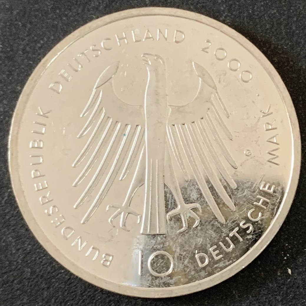 紫瑗钱币—微拍第36期  德国 2000年  G版 亚琛大教堂1200周年 10马克 15.5克 0.925银