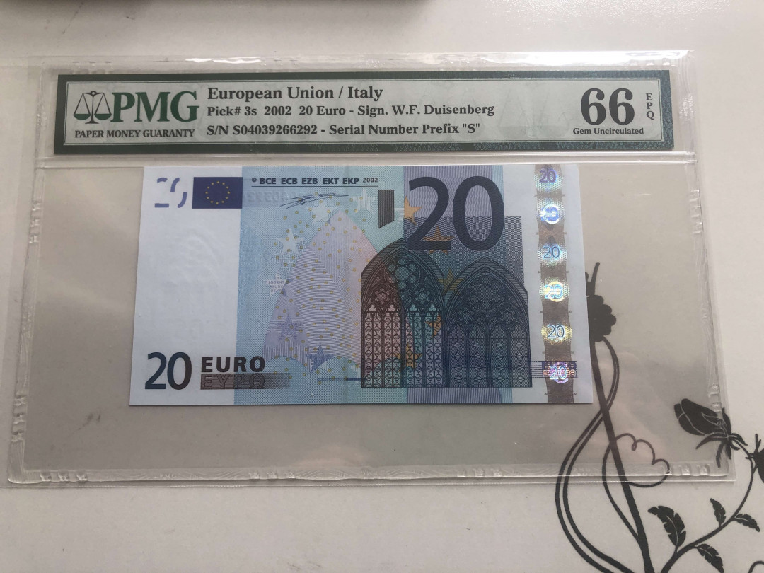 【收藏联盟】第128期拍卖——北爱遗珍（共50拍） 【首签】欧盟 2002年 20元 PMG66EPQ 意大利版