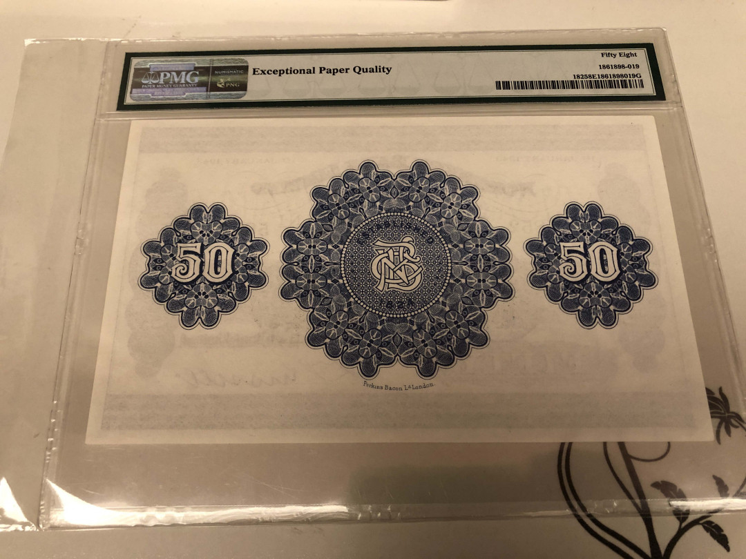 【收藏联盟】第128期拍卖——北爱遗珍（共50拍） 北爱尔兰 1943年 50镑 PMG58EPQ