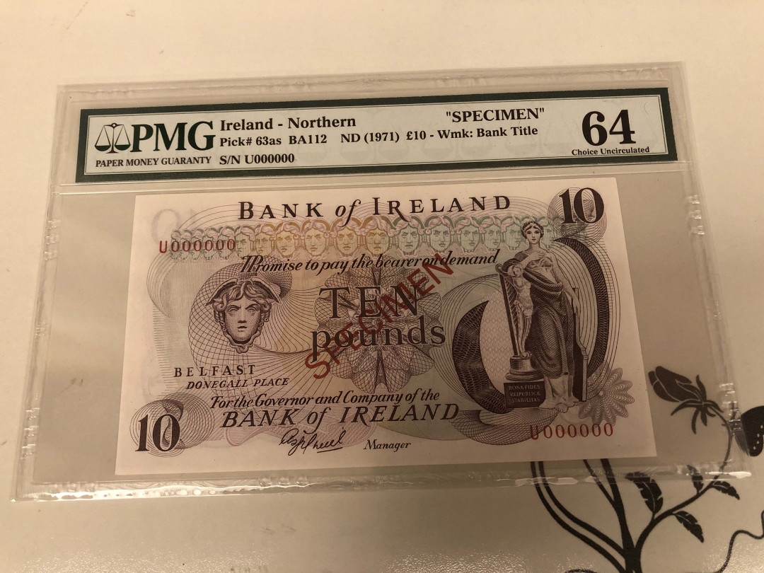【收藏联盟】第128期拍卖——北爱遗珍（共50拍） 【样钞】北爱尔兰 1971年 10镑 PMG64