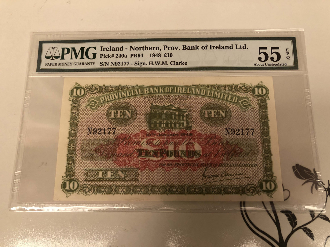 【收藏联盟】第128期拍卖——北爱遗珍（共50拍） 北爱尔兰 1948年 10镑 PMG55EPQ