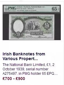 【收藏联盟】第128期拍卖——北爱遗珍（共50拍） 北爱尔兰 1937-39年 1镑 PMG64EPQ 耐看 精美 非常稀少 