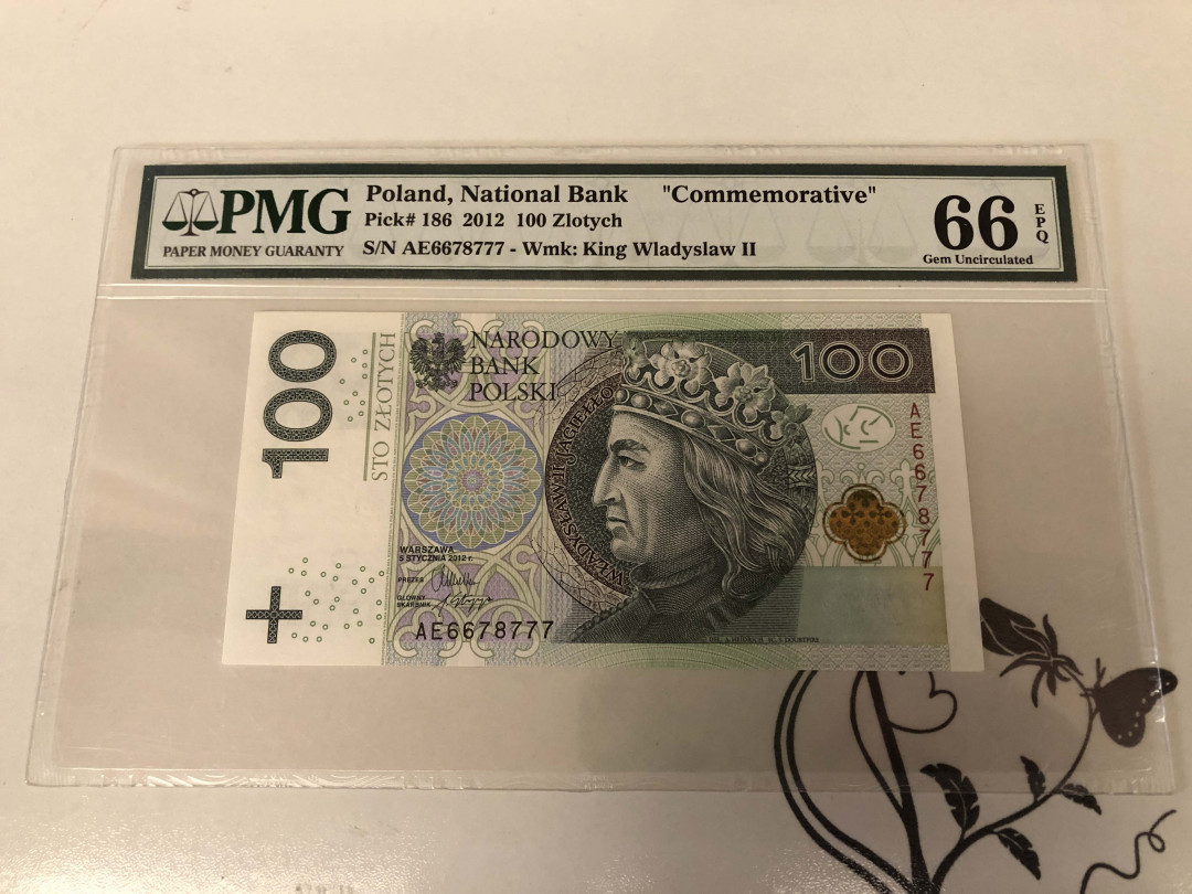 【收藏联盟】第128期拍卖——北爱遗珍（共50拍） 【777豹子号】波兰 2012年 100扎罗提 PMG66EPQ 