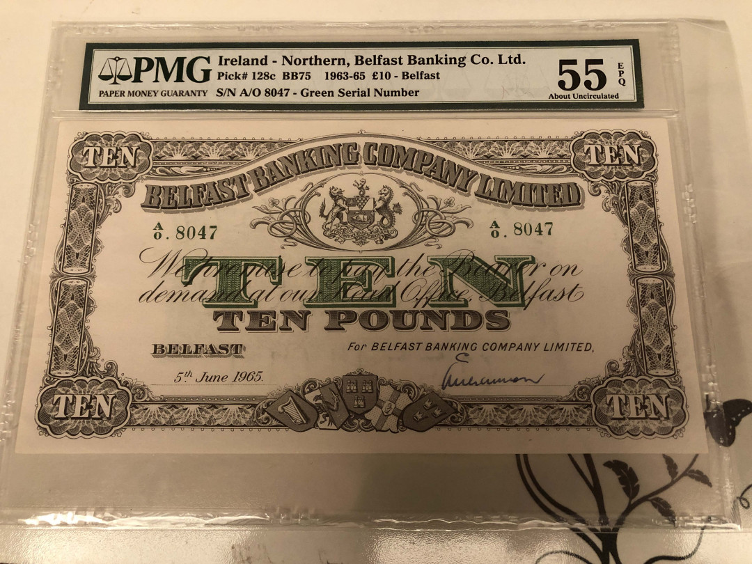 【收藏联盟】第128期拍卖——北爱遗珍（共50拍） 北爱尔兰 1963-65年 10镑 PMG55EPQ