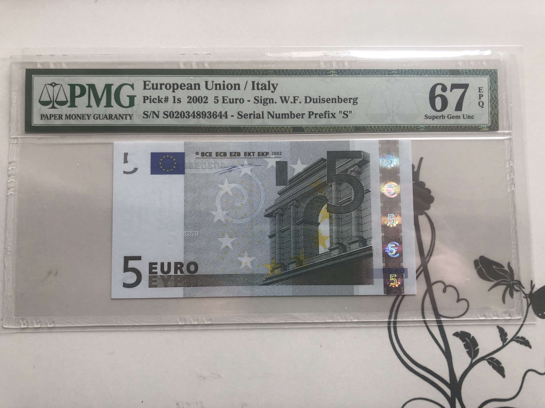 【收藏联盟】第128期拍卖——北爱遗珍（共50拍） 欧盟 2002年 5欧元 意大利版 PMG67EPQ 高分