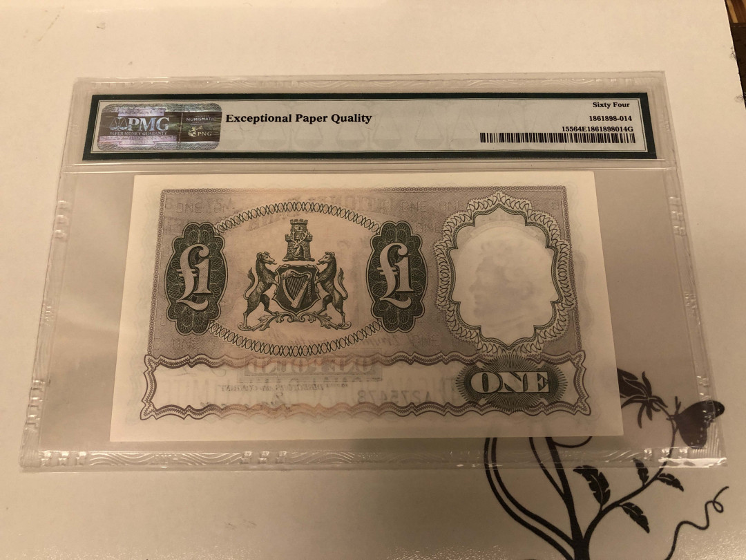 【收藏联盟】第128期拍卖——北爱遗珍（共50拍） 北爱尔兰 1937-39年 1镑 PMG64EPQ 耐看 精美 非常稀少 