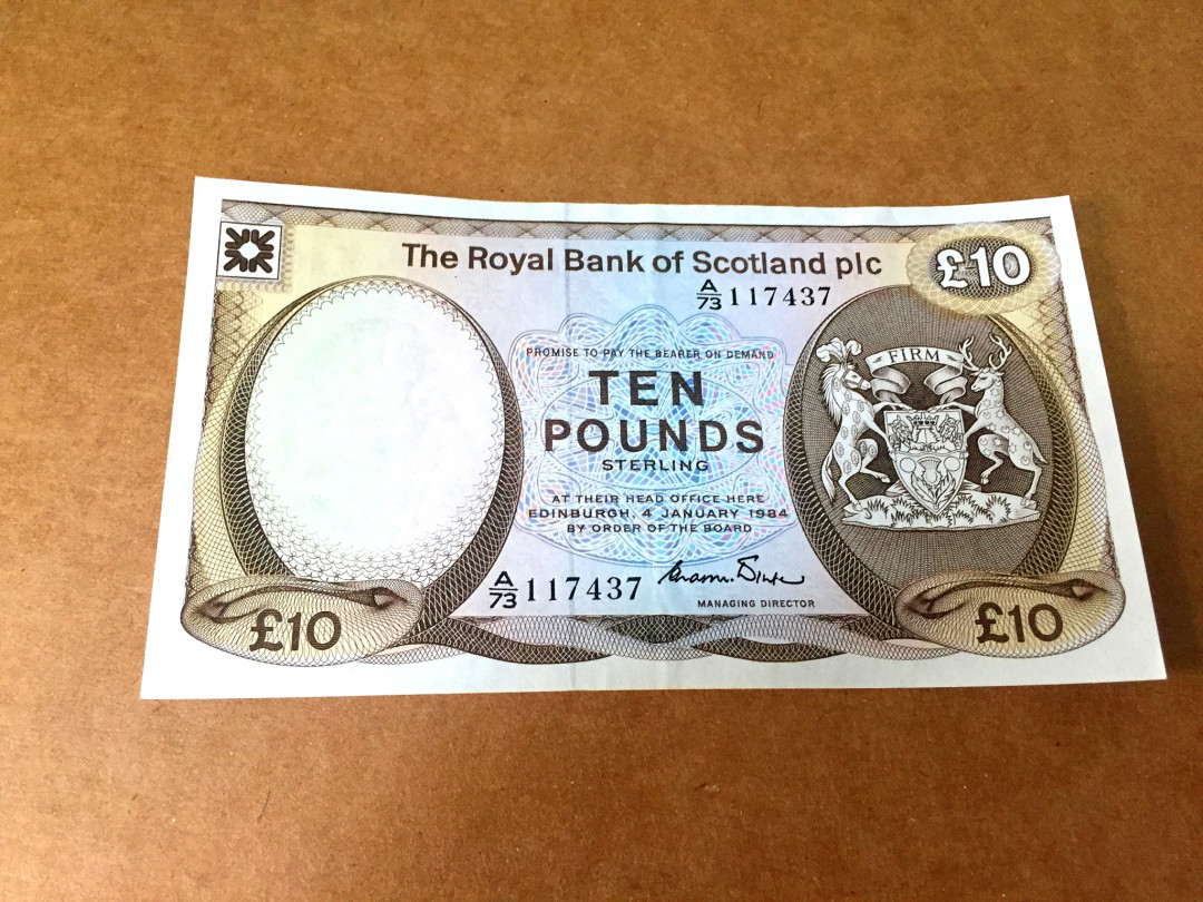 【收藏联盟】第128期拍卖——北爱遗珍（共50拍） 苏格兰 1984年 10镑 AU品相 BWC出品 漂亮 性价比  