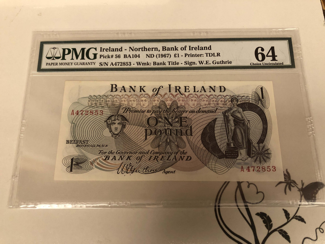 【收藏联盟】第128期拍卖——北爱遗珍（共50拍） 北爱尔兰 1967年1镑 PMG64 