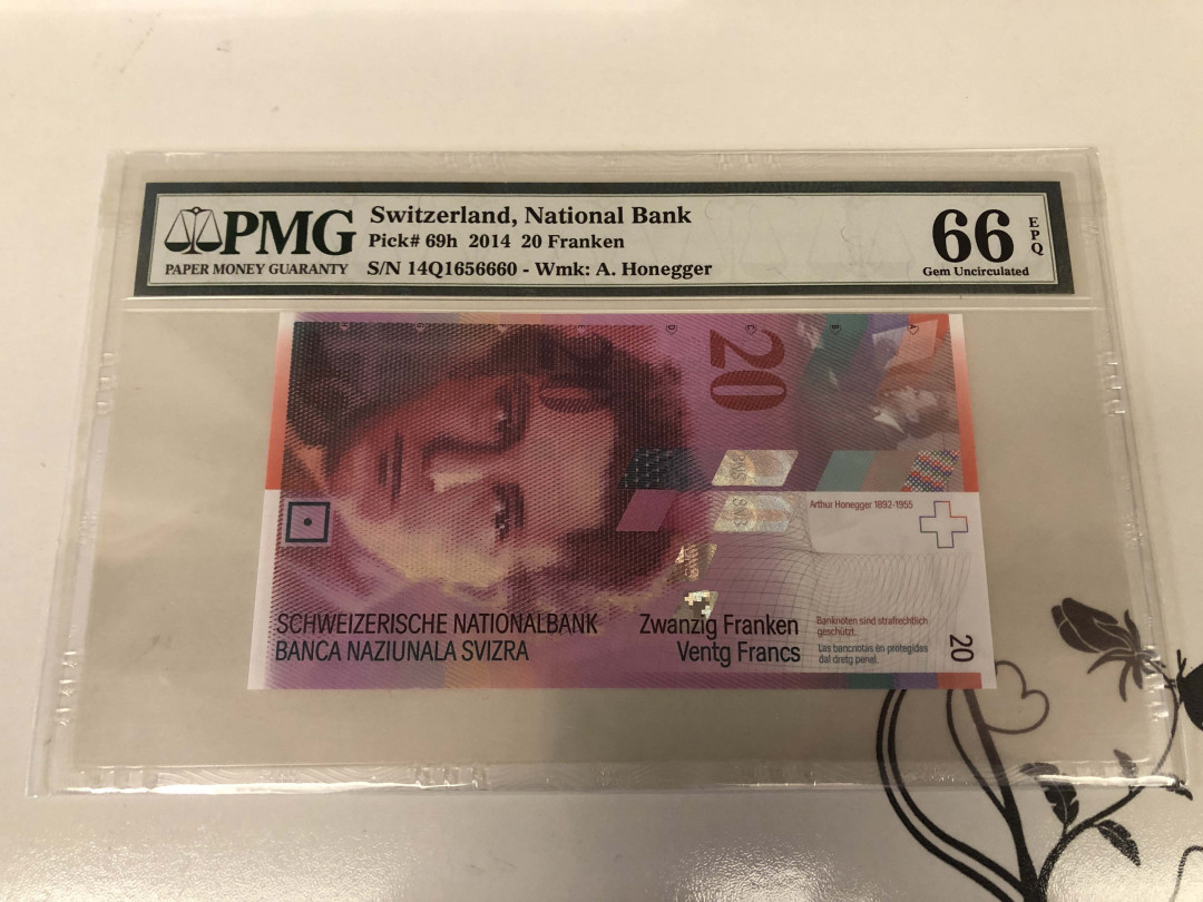 【收藏联盟】第128期拍卖——北爱遗珍（共50拍） 瑞士 2014年 20法郎 PMG66EPQ 