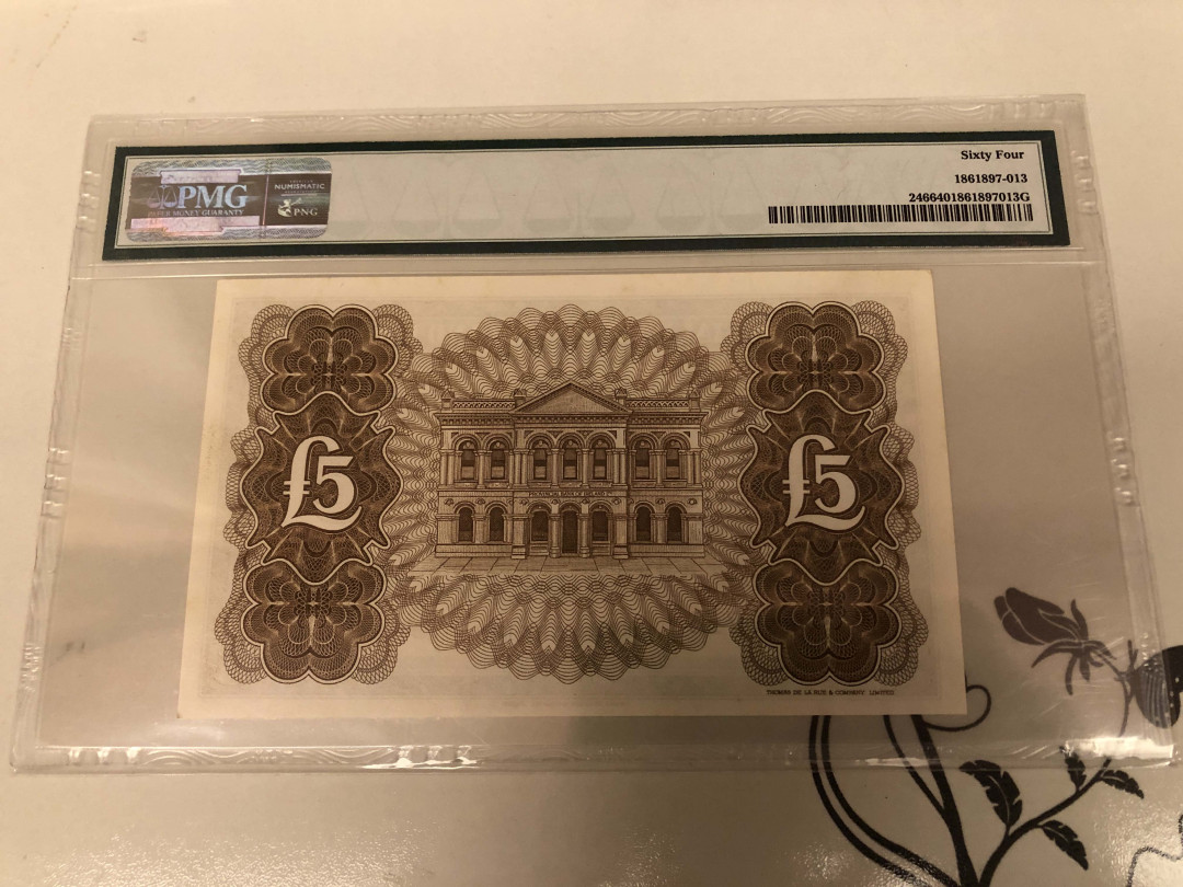 【收藏联盟】第128期拍卖——北爱遗珍（共50拍） 北爱尔兰 1968-72年 5镑 PMG64