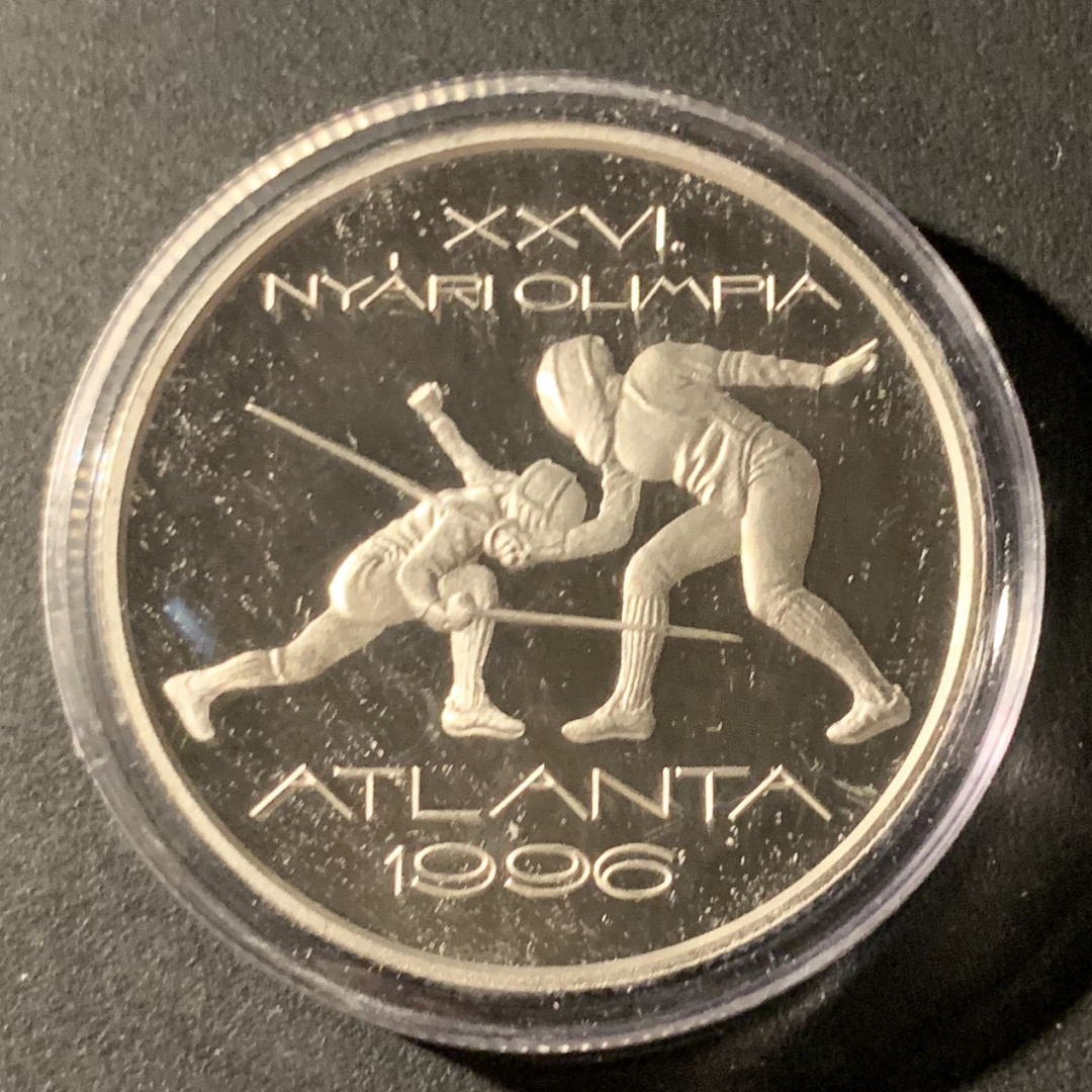紫瑗钱币—微拍第37期  匈牙利 1995年 亚特兰大奥运会 击剑 1000福林 31.46克 0.925银 精制
