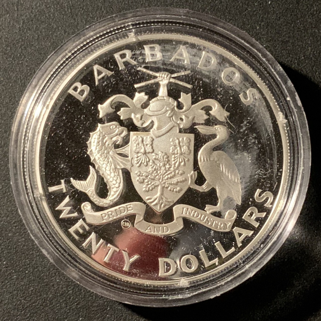 紫瑗钱币—微拍第37期  巴巴多斯 1988年  首尔奥运会 跨栏 20元 23.33克 0.925银 精制