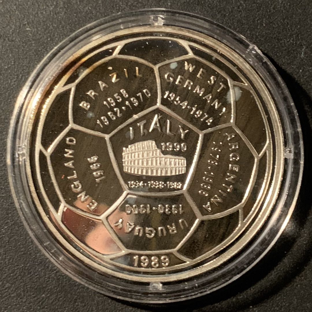 紫瑗钱币—微拍第37期  柬埔寨 1989年 意大利世界杯 20瑞尔 16克 0.999银 精制