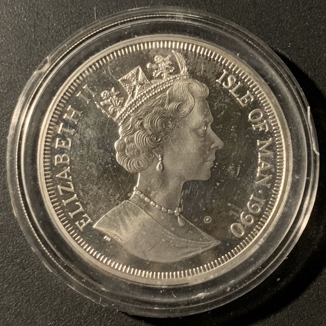 紫瑗钱币—微拍第37期  马恩岛 1990年 意大利世界杯 英格兰 1克朗 28.28克 0.925银 精制