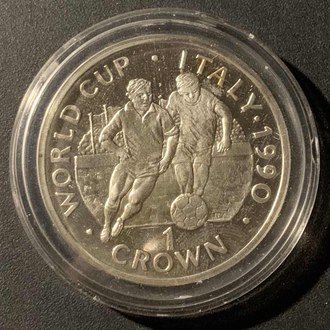 紫瑗钱币—微拍第37期  直布罗陀 1990年 世界杯 带球 1克朗 28.28克 0.925银 精制