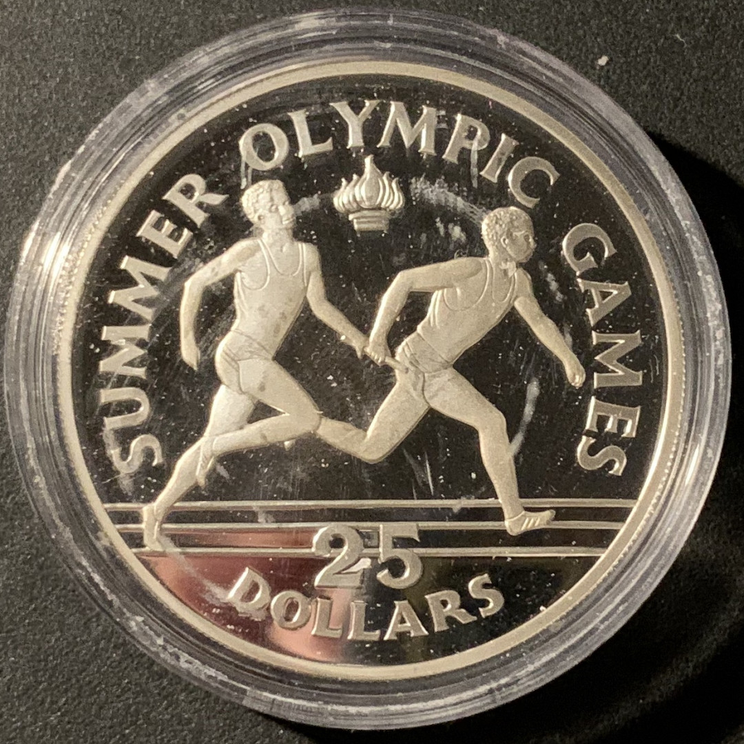 紫瑗钱币—微拍第37期  牙买加 1988年 汉城奥运会 接力跑 25元 23.3克 0.925银 精制