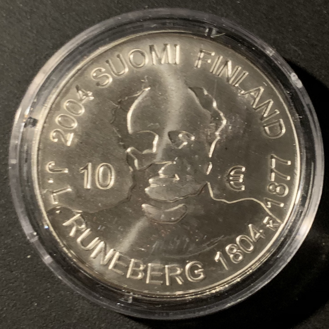 紫瑗钱币—微拍第37期  芬兰 2004年 诗人 约翰 鲁纳伯格 10欧元 27.4克 0.925银