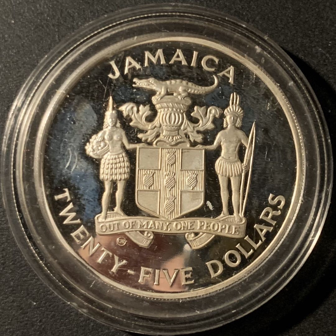 紫瑗钱币—微拍第37期  牙买加 1990年 意大利世界杯 25元 23.33克 0.925银 精制