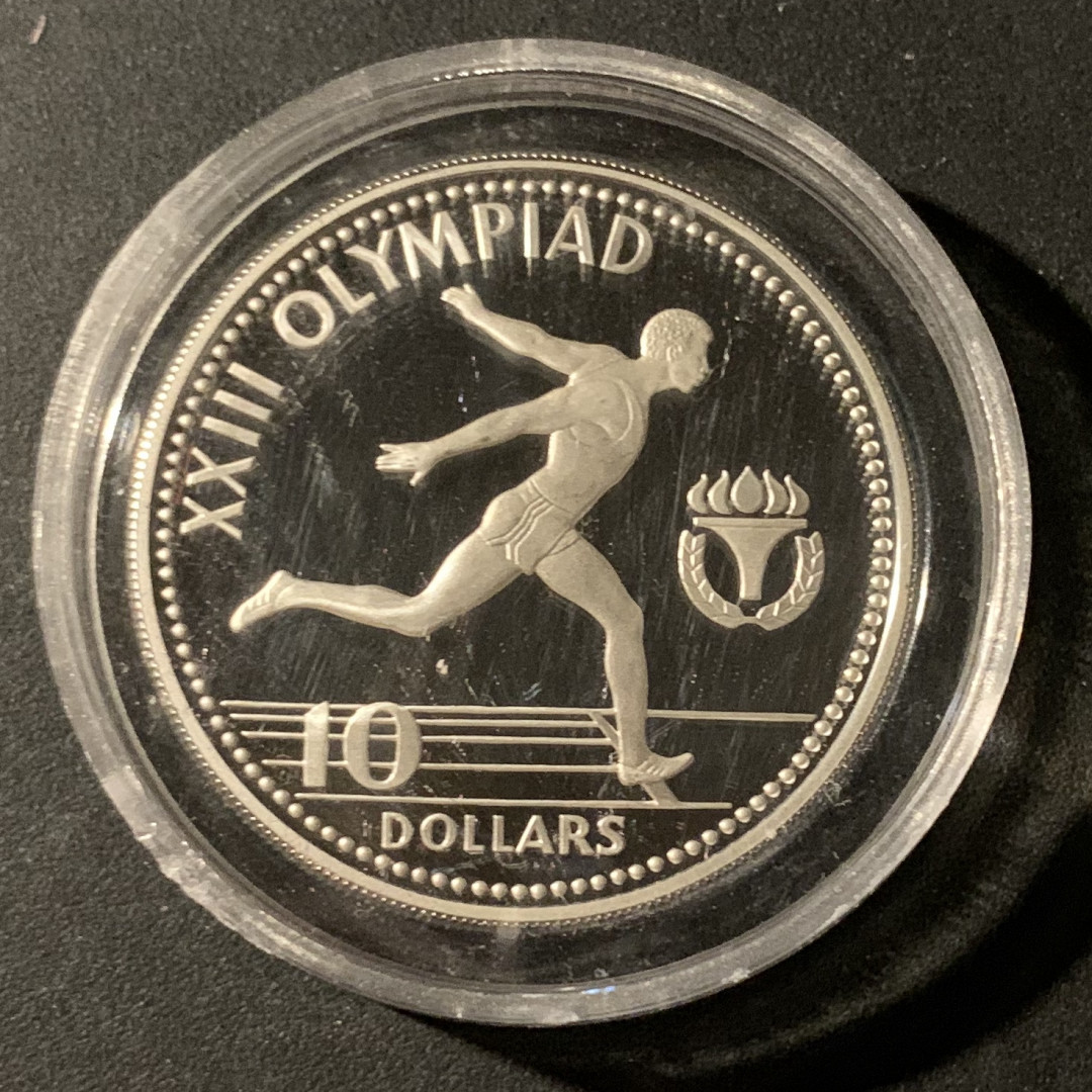 紫瑗钱币—微拍第37期  巴哈马 1984年 洛杉矶奥运会 10元 23.33克 0.925银 精制