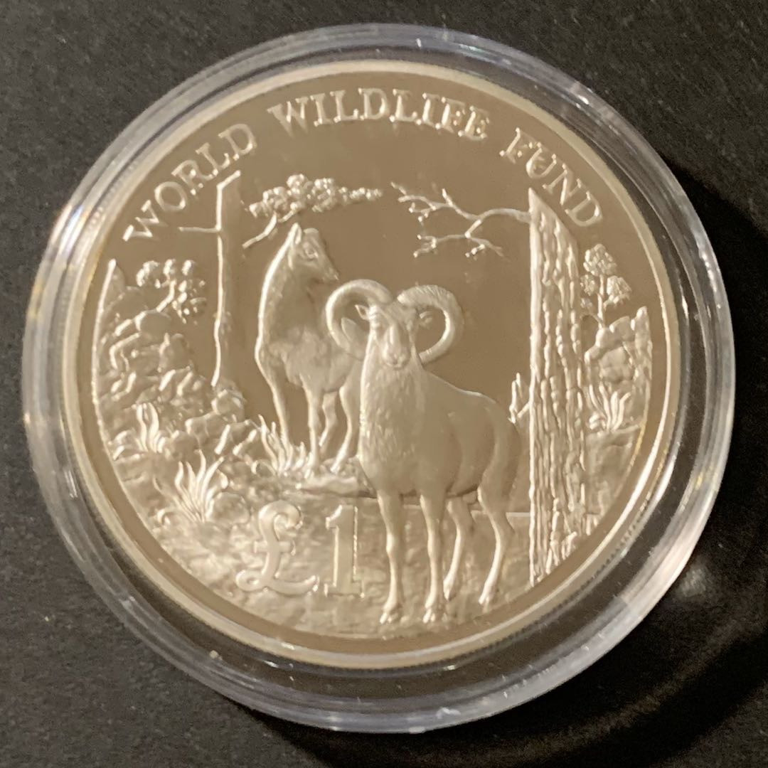 紫瑗钱币—微拍第38期  塞浦路斯 1986年 野生动物基金会 高山羊 1磅 28.28克 0.925银 精制