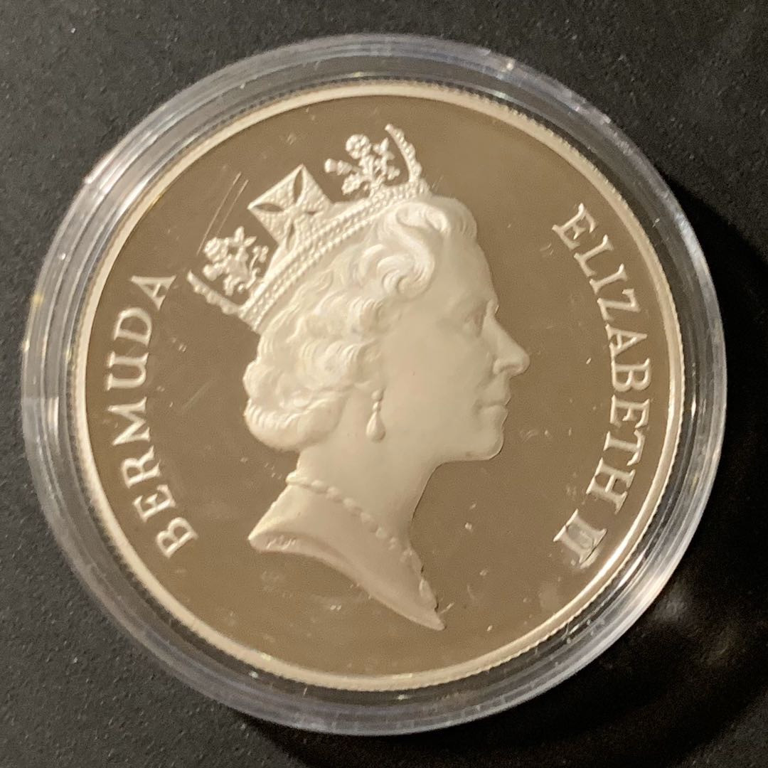 紫瑗钱币—微拍第38期  百慕大 1986年  珍稀海洋动物 大海龟 1元 28.28克 0.925银 精制