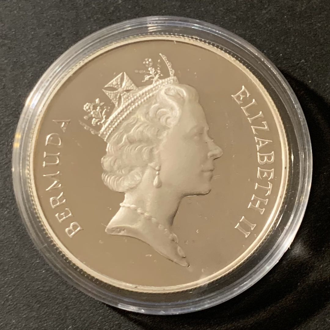 紫瑗钱币—微拍第38期  百慕大 1986年  珍稀海洋动物 大海龟 1元 28.28克 0.925银 精制