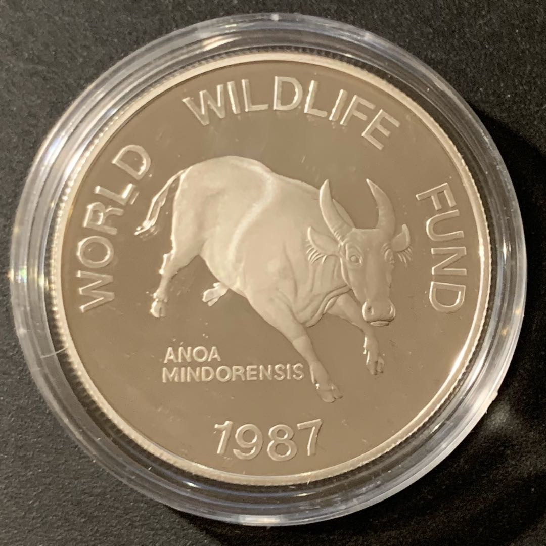 紫瑗钱币—微拍第38期  菲律宾 1987年 野生动物基金会 水牛 200比索 25克 0.925银 精制