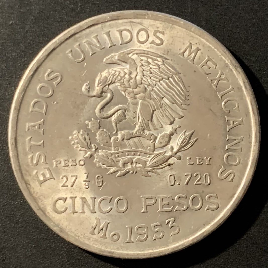 紫瑗钱币—微拍第38期  墨西哥 1953年 伊达尔戈 10比索 28.88克 0.9银