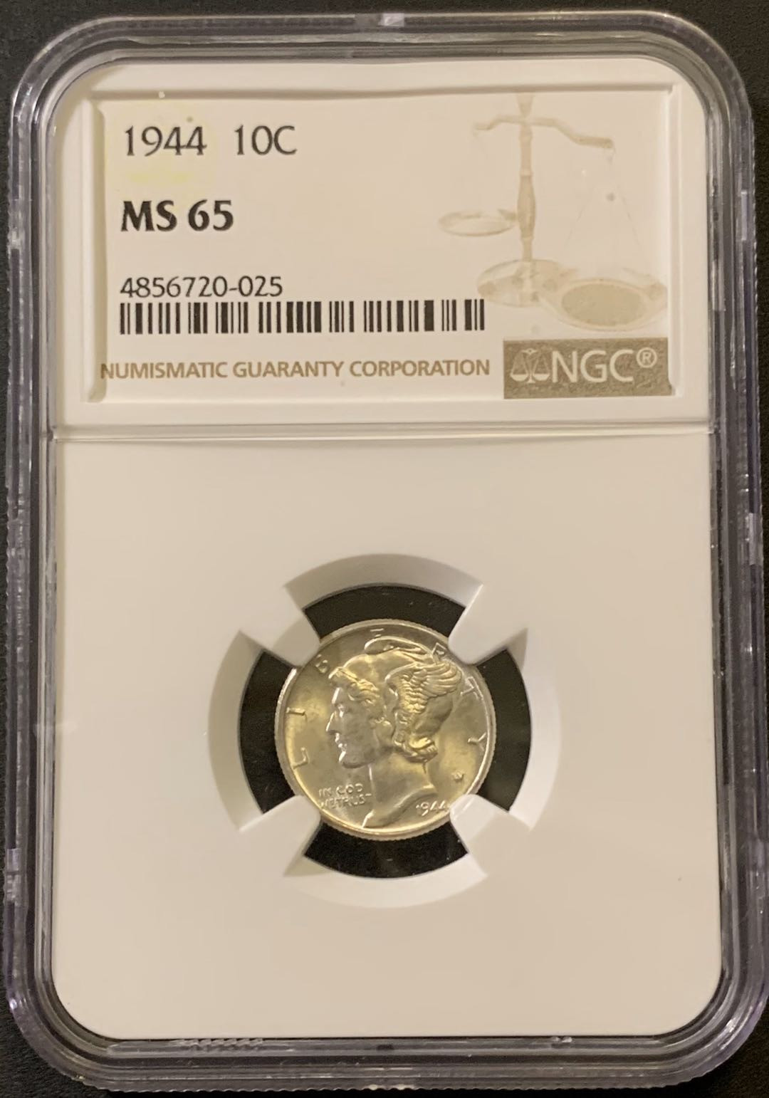 紫瑗钱币—微拍第38期  美国 1944年 小飞侠 10美分 NGC MS65 