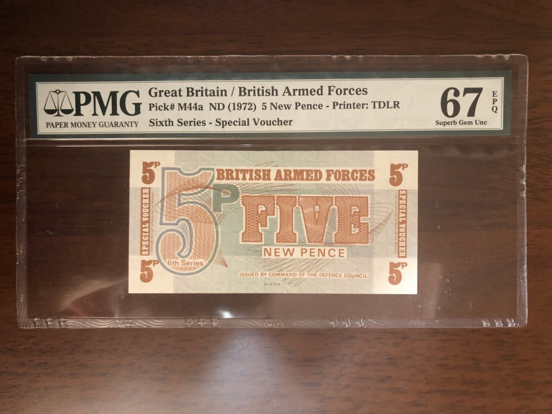 【鲸贝乐淘】千字文·第“岂敢毁伤”号拍卖 英国🇬🇧军票，1972年5，pmg67