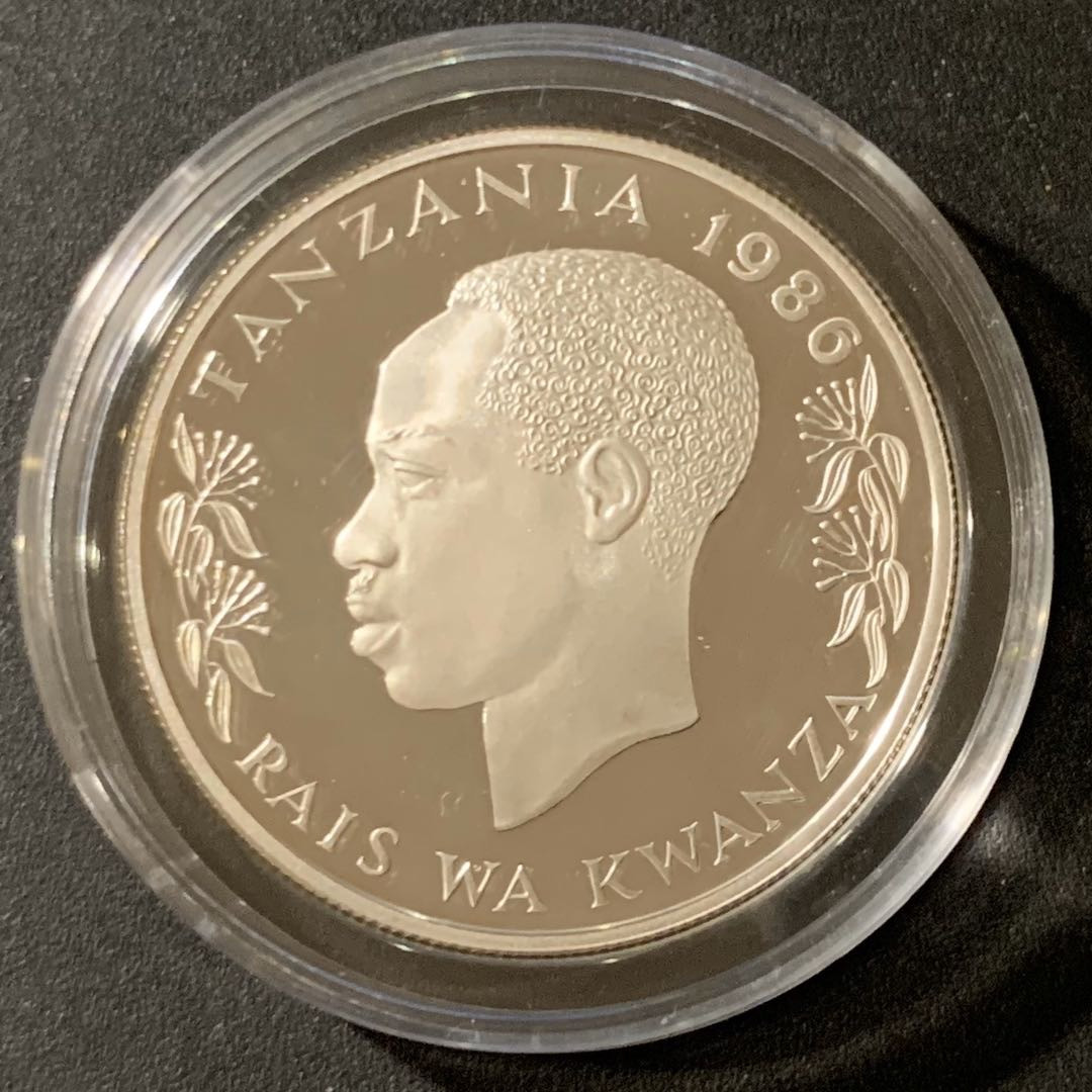 紫瑗钱币—微拍第38期  坦桑尼亚 1986年 野生动物基金会 非洲象 100先令 19.44克 0.925银 精制