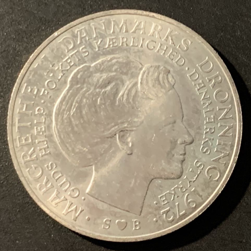 紫瑗钱币—微拍第38期  丹麦 1972年 玛格丽特女王登基 10克朗 20.4克 0.8银