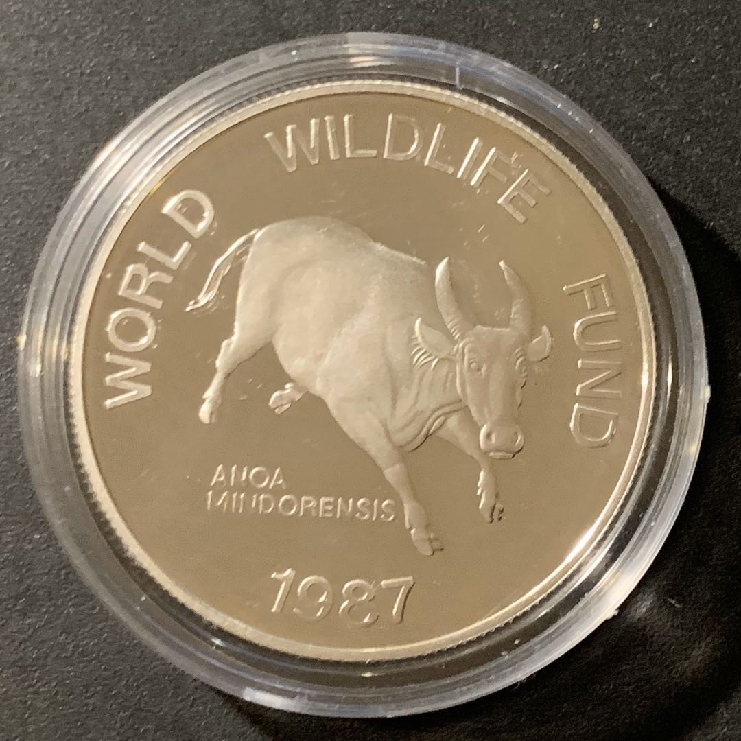 紫瑗钱币—微拍第38期  菲律宾 1987年 野生动物基金会 水牛 200比索 25克 0.925银 精制