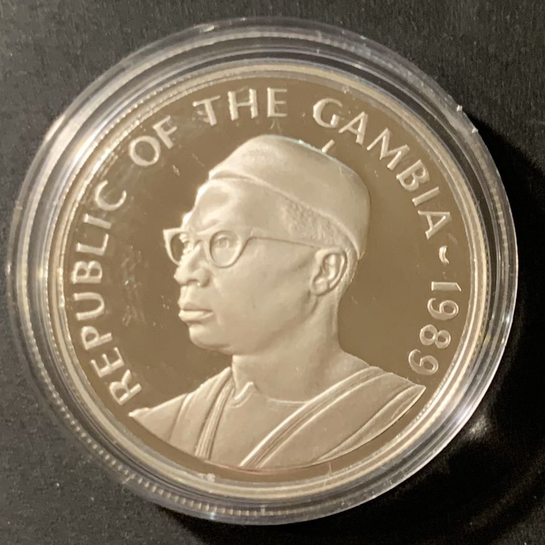 紫瑗钱币—微拍第38期  冈比亚 1989年  野生动物基金会 疣猴 20达拉西 28.34克 0.925银 精制