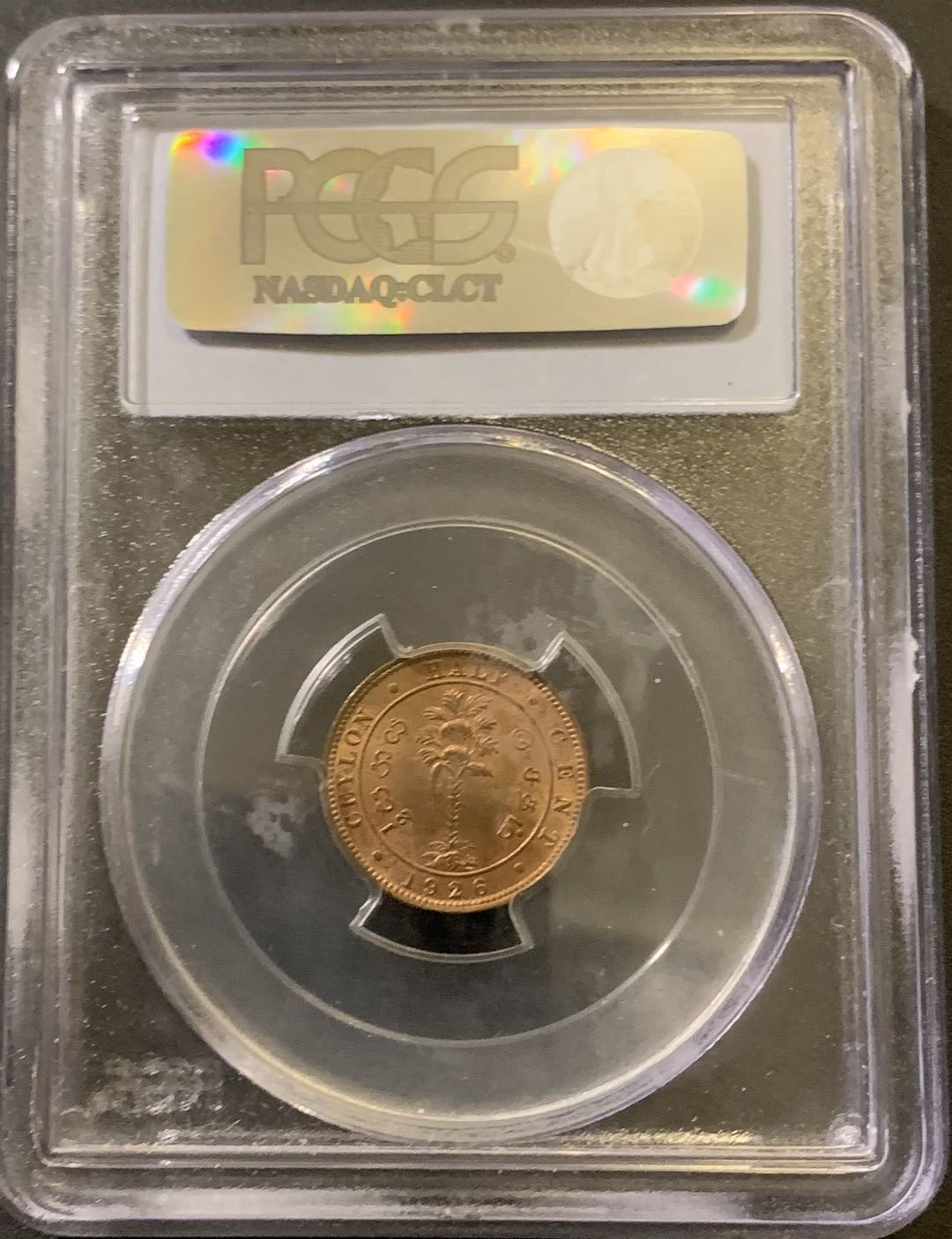 紫瑗钱币—微拍第38期  锡兰 1926年 乔治五世 1/2分 PCGS MS64 RB