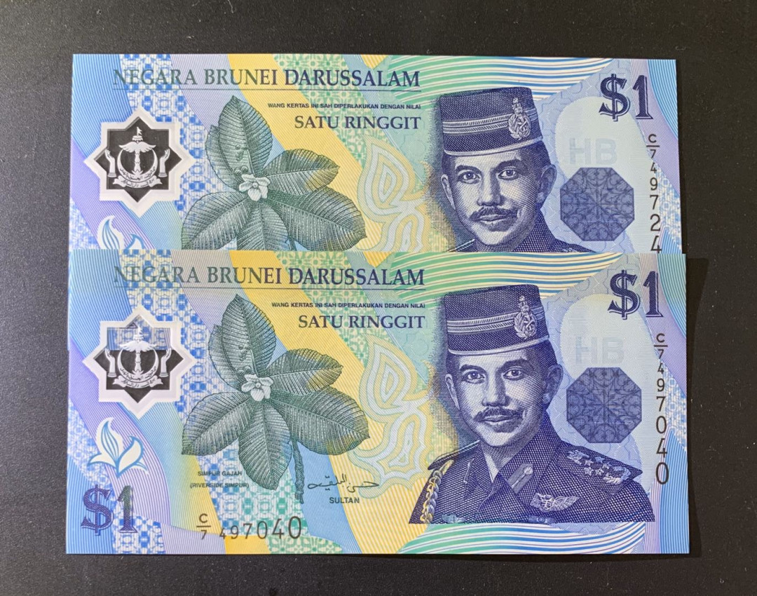 紫瑗钱币—微拍第39期—纸币场 文莱 1996年 1元 塑料钞 2枚一组 UNC