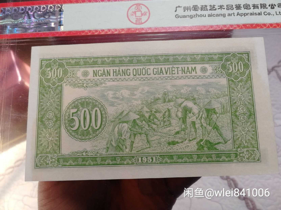 【鲸贝乐淘】千字文·第“恭惟鞠养”号拍卖 【中国代印】1951年越南🇻🇳 500盾，爱藏63分