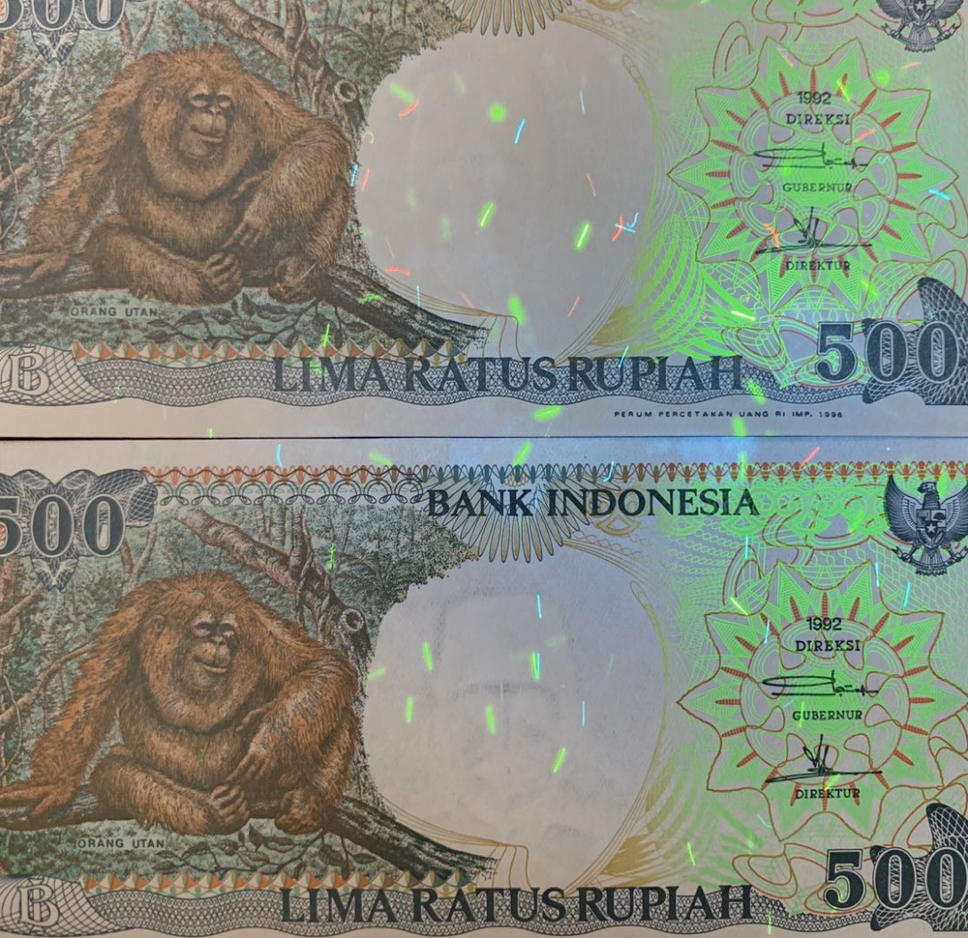 紫瑗钱币—微拍第39期—纸币场 印度尼西亚 1992年 印度尼西亚银行 大猩猩 500卢比 2枚一组 UNC 